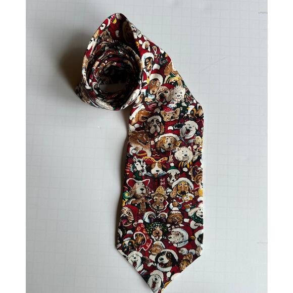 Woodward Vintage Silk Mens Neck Tie Christmas Holiday Dogs Santa Hats - Picture 6 of 8